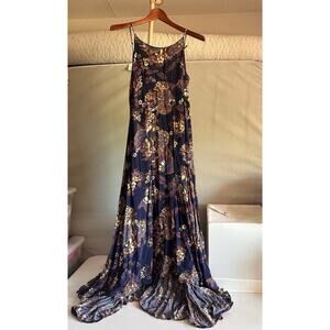 Free People Long Flowy Bohemian strappy cottagecore Maxi Dress Size 6 multicolor